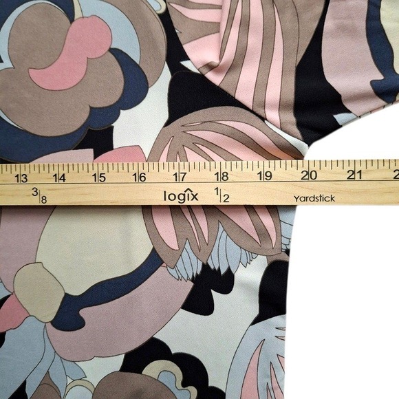 Susan Graver Top Women S Beige Blue Keyhole Neck 3/4 Sleeve Liquid Knit Tunic - Picture 9 of 13